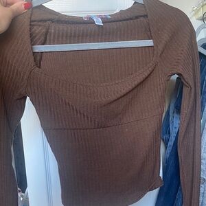 Brown Ribbed Women's Top